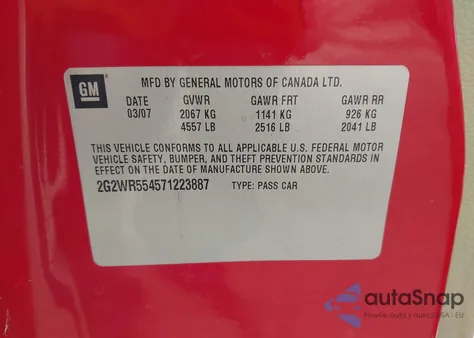 2007 Pontiac Grand Prix Gt из США, поврежденный, VIN 2G2WR554571223887